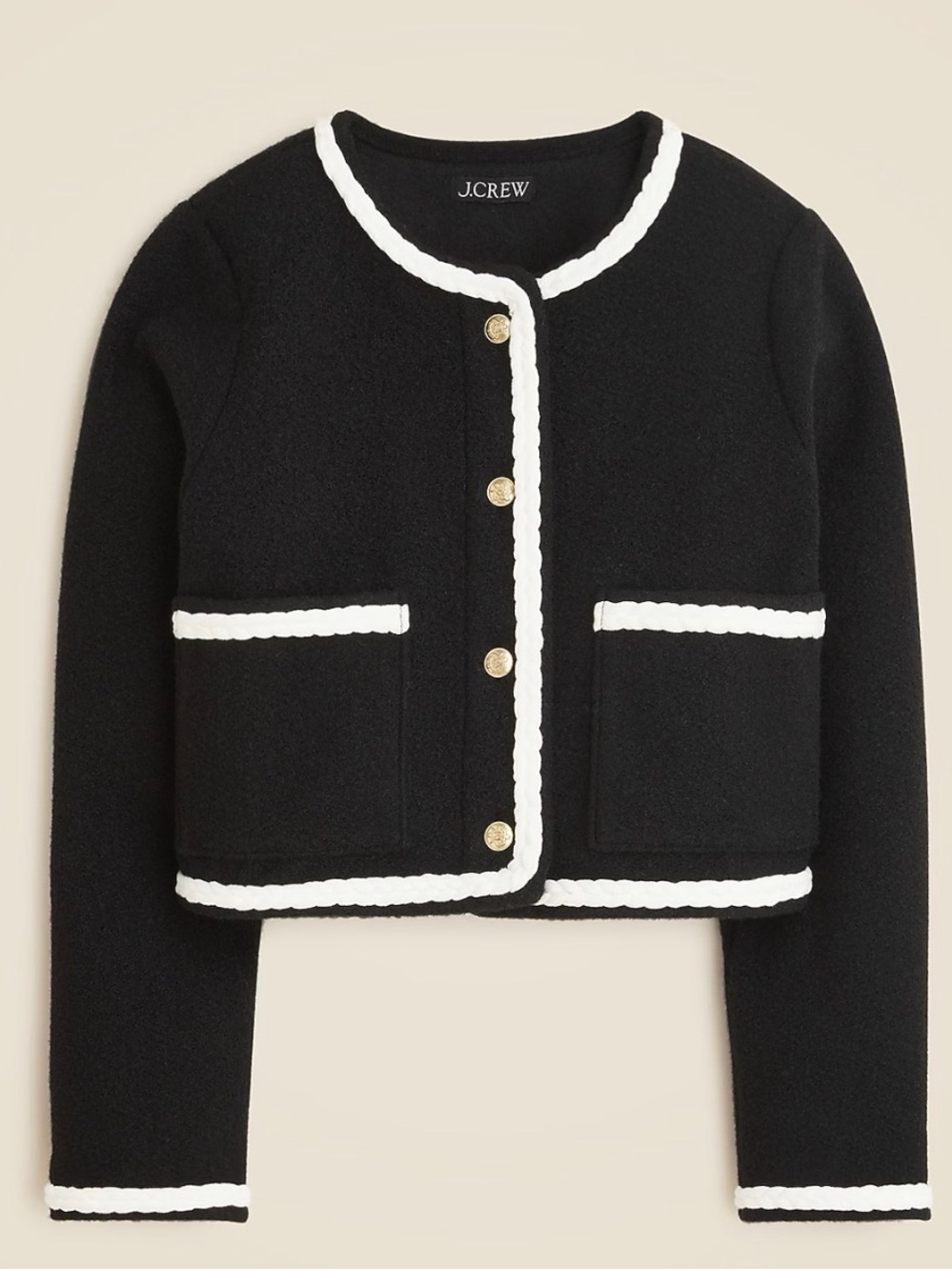 NWT J.Crew Cropped Bouclé Lady Jacket 2X Black Ivory Gold Buttons